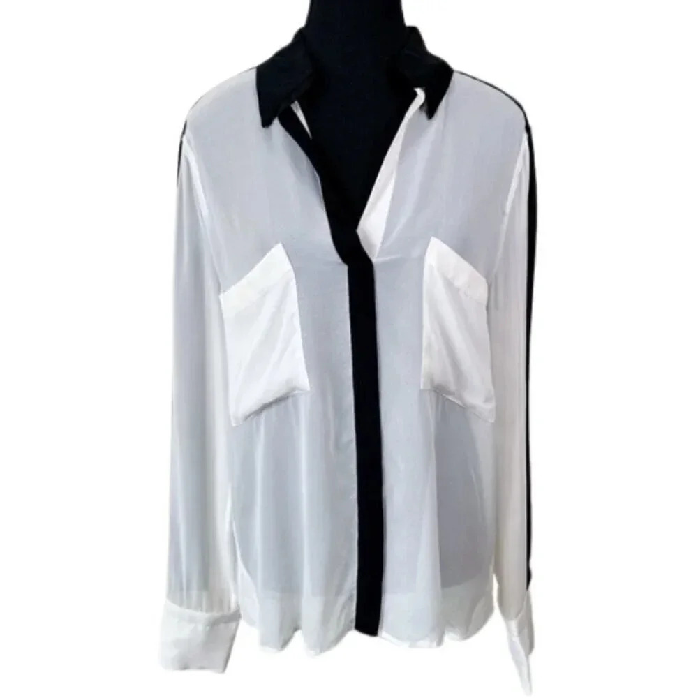 BCBGMAXAZRIA Womens Size Medium Silk Sheer Collar Shirt
